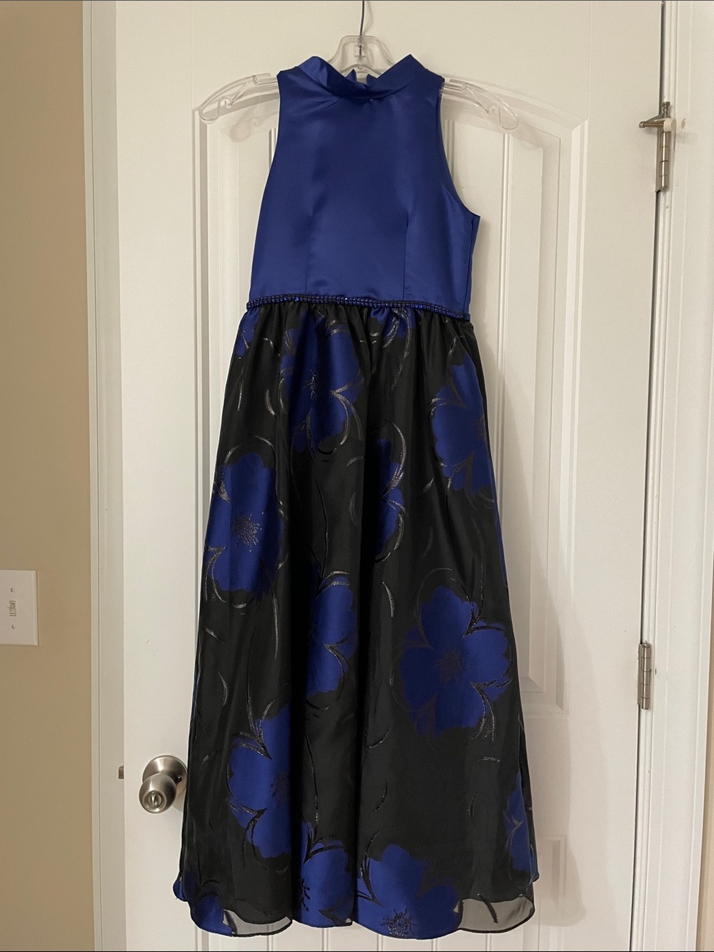 Sweet Heart Rose Royal Blue and Black Floral Formal Girl's Dress